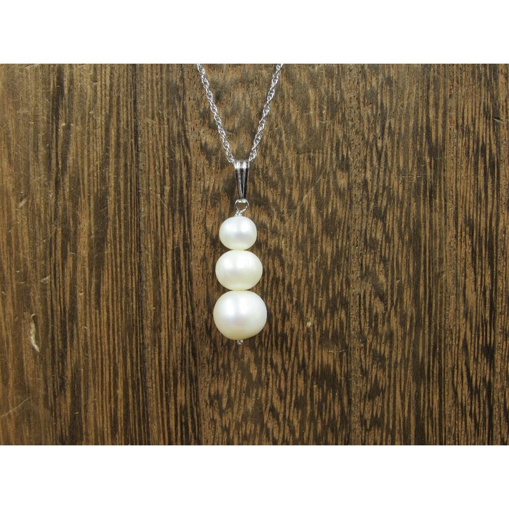 18 Inch Sterling Silver Stacked Triple Real White Pearl Necklace